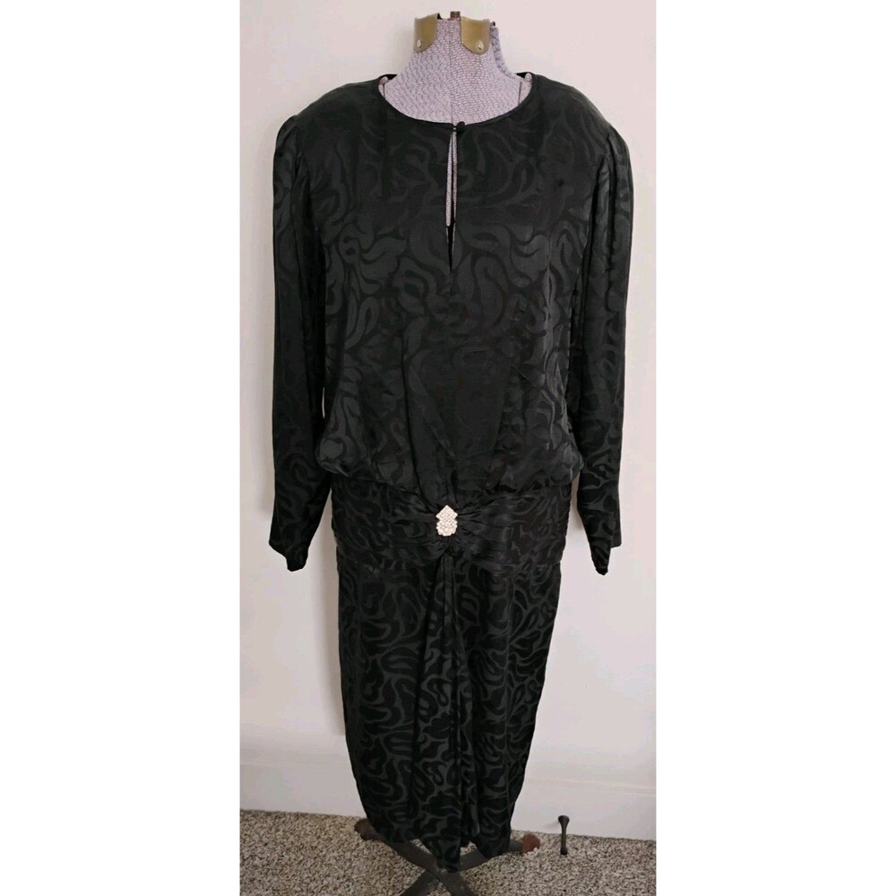 Vtg 80's A.J. Bari Dress Womens Silk Damask Embellished Dynasty Cocktail 8 Read!